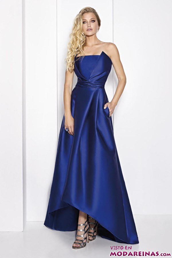 vestido con falda asimétrica azul real
